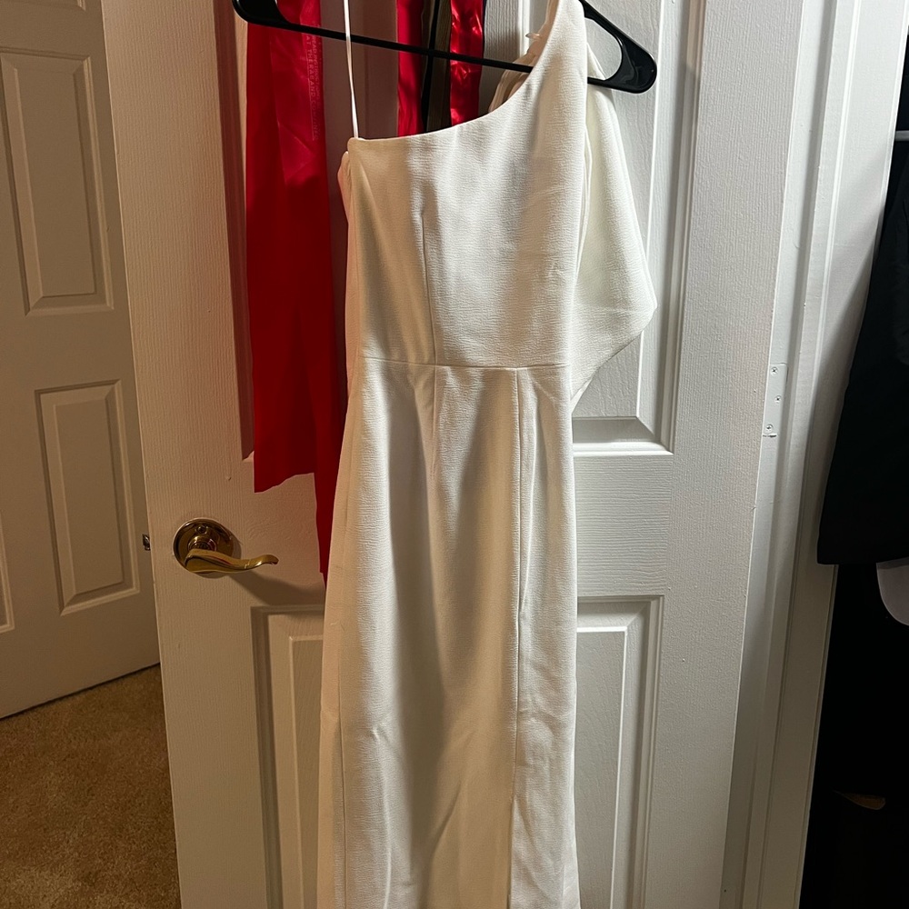 Dress the population one shoulder bow sheath dress